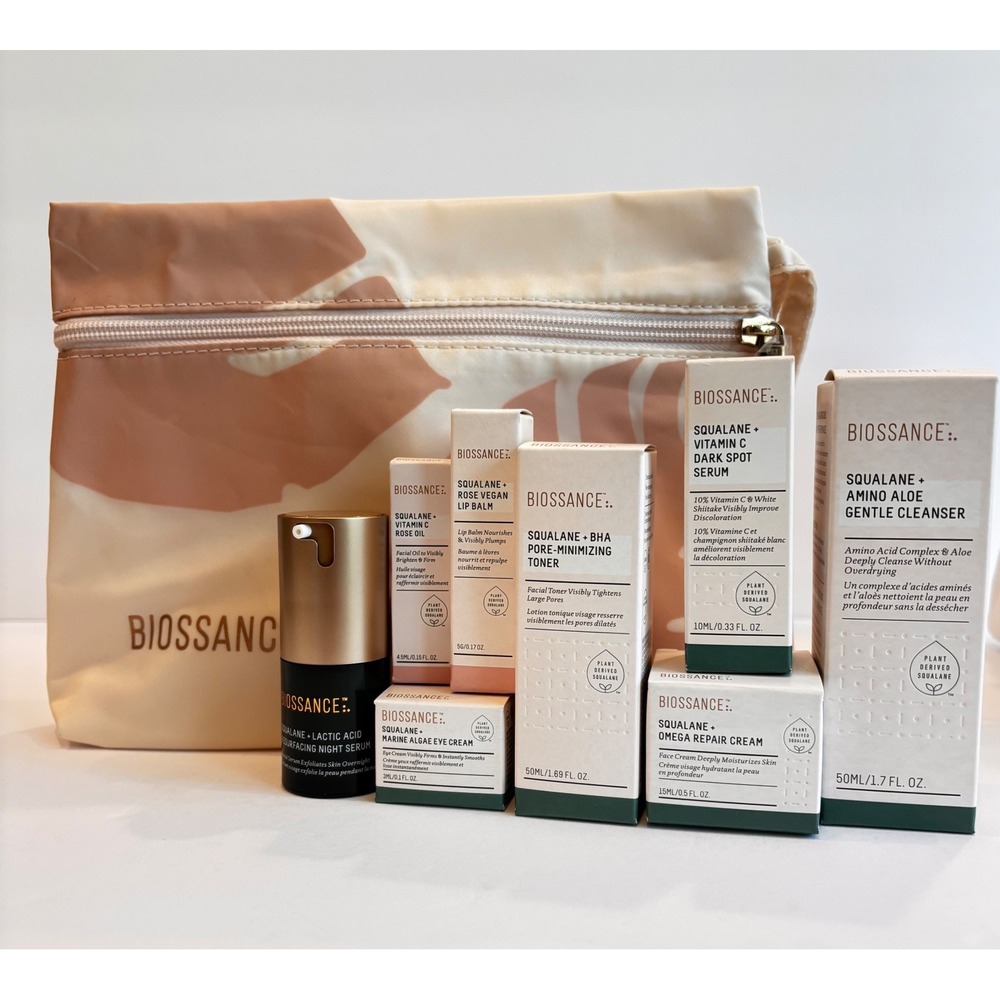 Biossance Squalane Skincare Set 8 Cleanser Toner Serum Oil Eye Cream Lip Travel